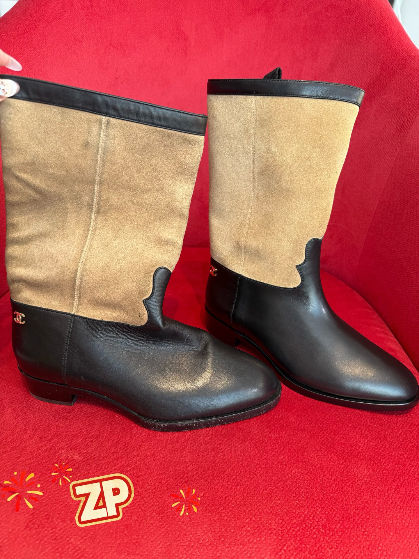 샤❤넬 스웨이드 배색 라이더 부츠