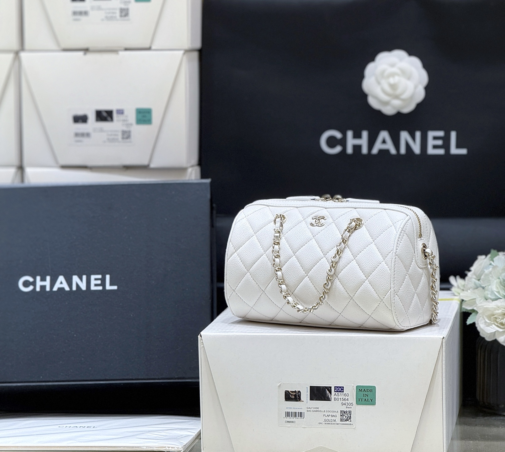 샤❤넬 원통백 볼링백 탑핸들 체인 크로스백 AP4474