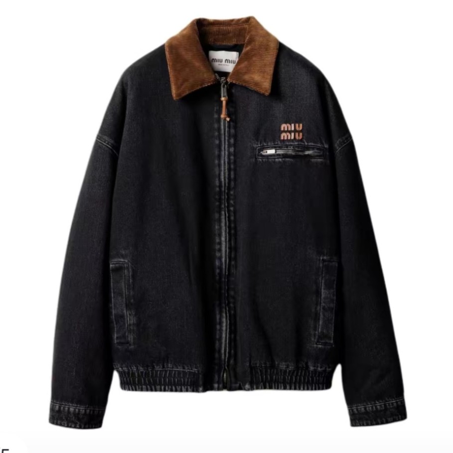 미우미우 로고 패디드 데님 자켓