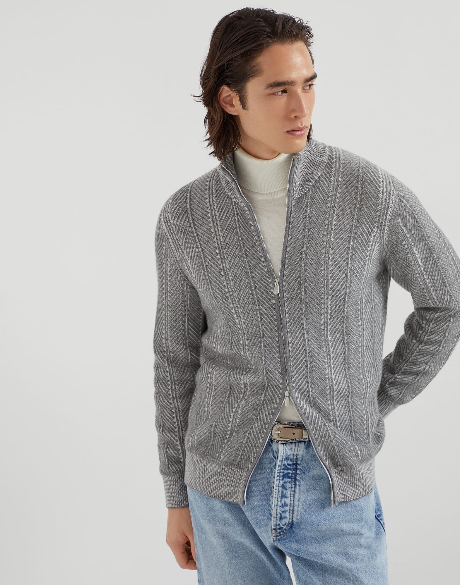 Brunello Cucinelli chevron cardigan with zipper