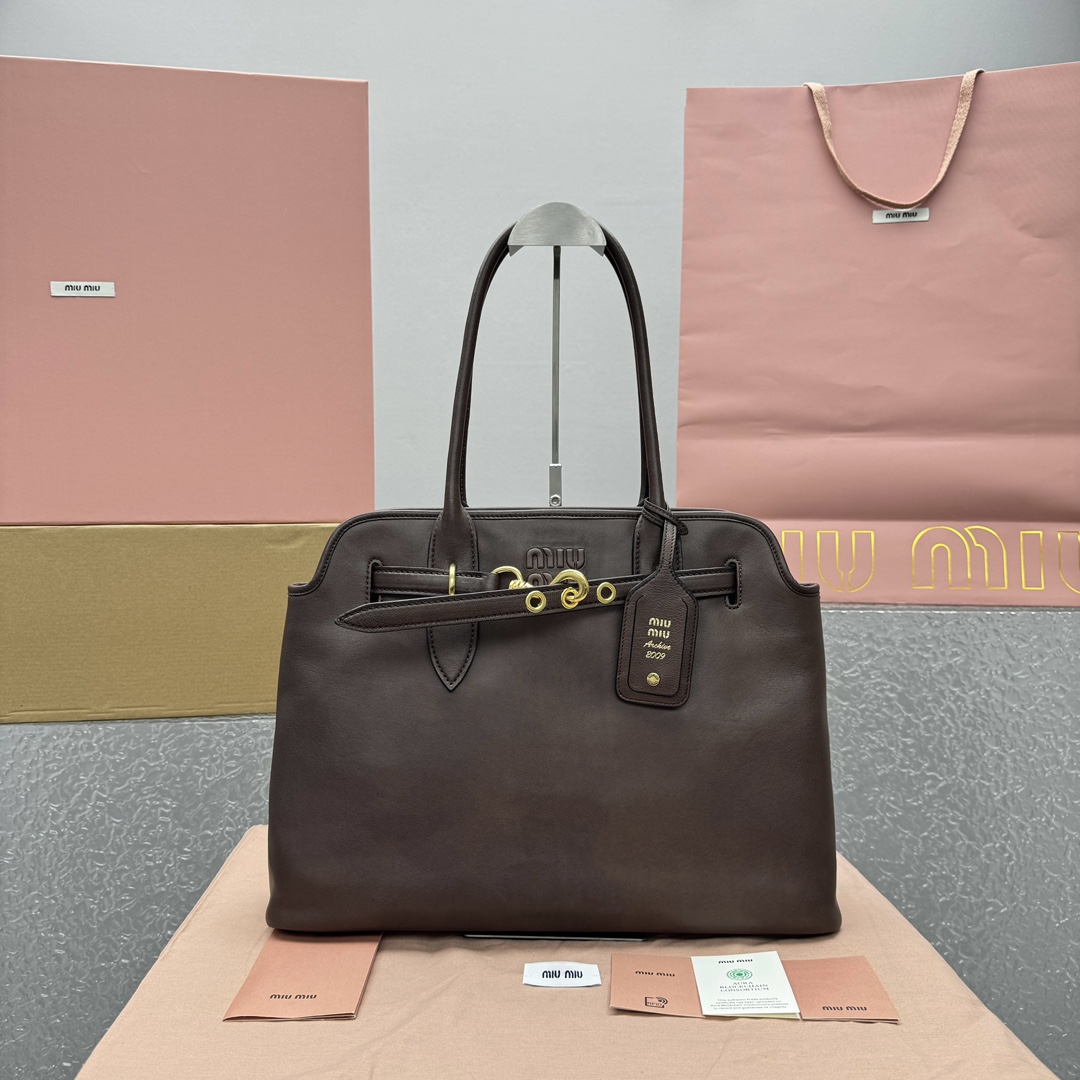 미우 미우 아방뛰르 나파 가죽 백 브라운 Aventure 5BG29140x31x13cm