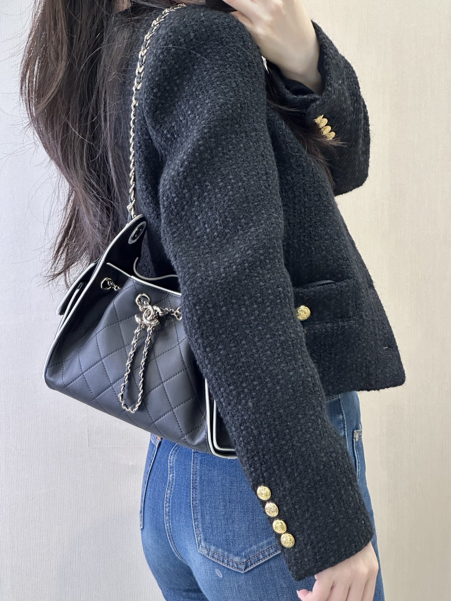 샤 ƆC 넬 26 미니백 스웨이드 메탈릭 카프스킨  AS5631 22-20-12.5cm